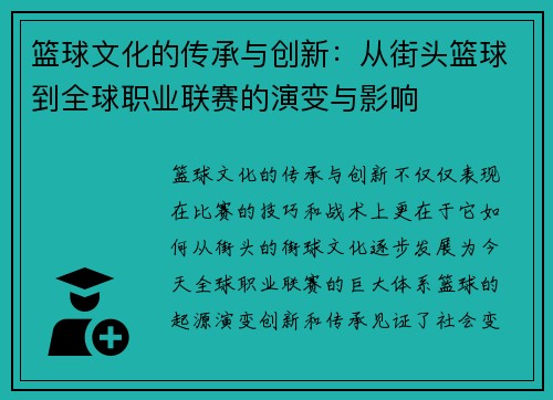 篮球文化的传承与创新：从街头篮球到全球职业联赛的演变与影响
