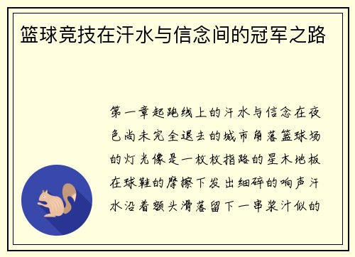 篮球竞技在汗水与信念间的冠军之路